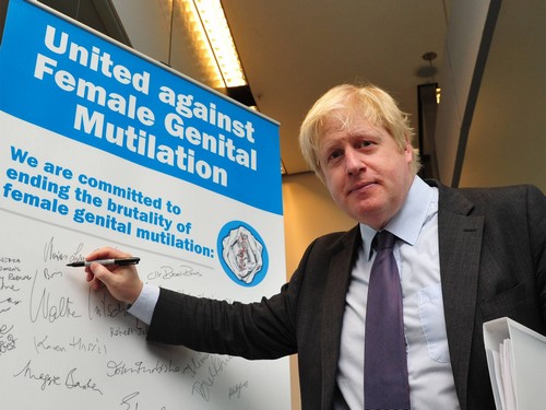 Boris Johnson fights FGM with a pen.